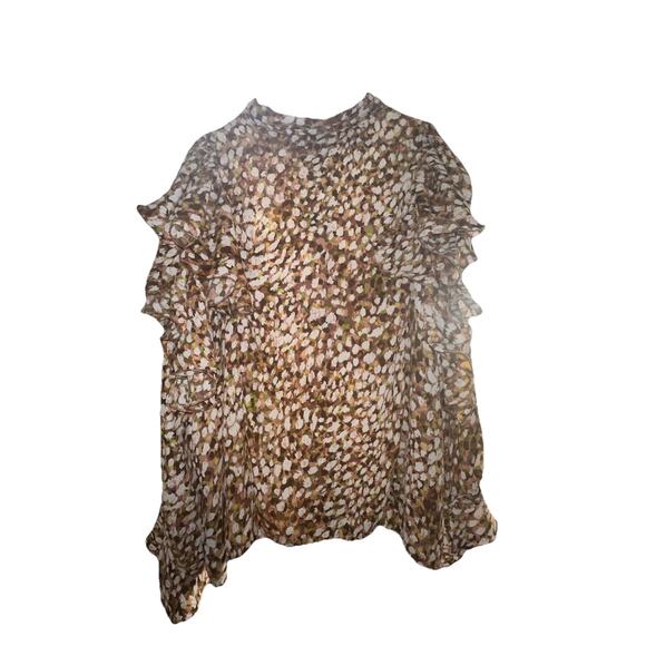 Ashley Stewart Women’s Ruffle Sleeve Blouse Top Size 36 – Brown Multi Floral - Picture 2 of 10